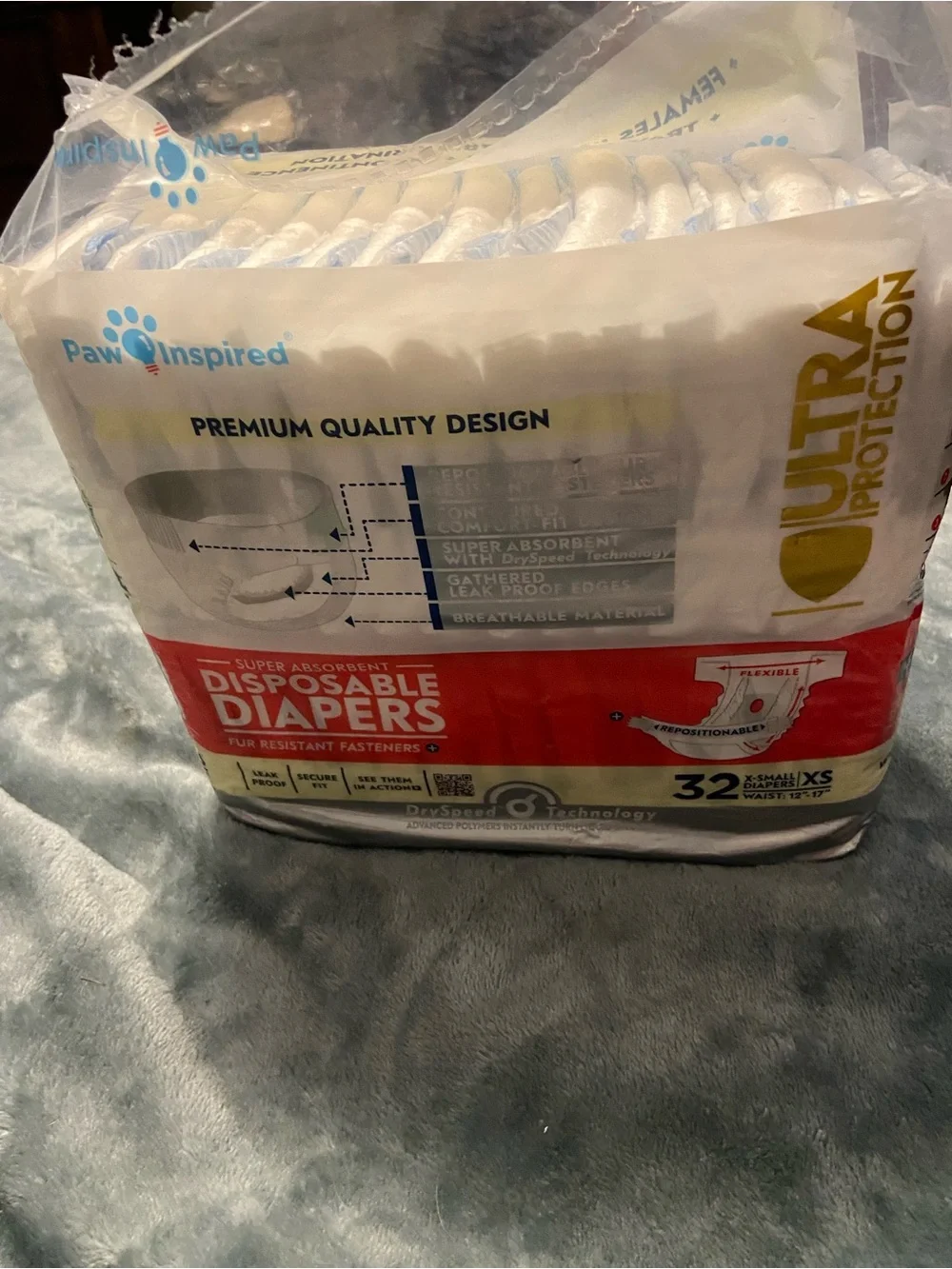 Inspire Disposable Dog Diapers - White, Gold, Red Accents open 30 count